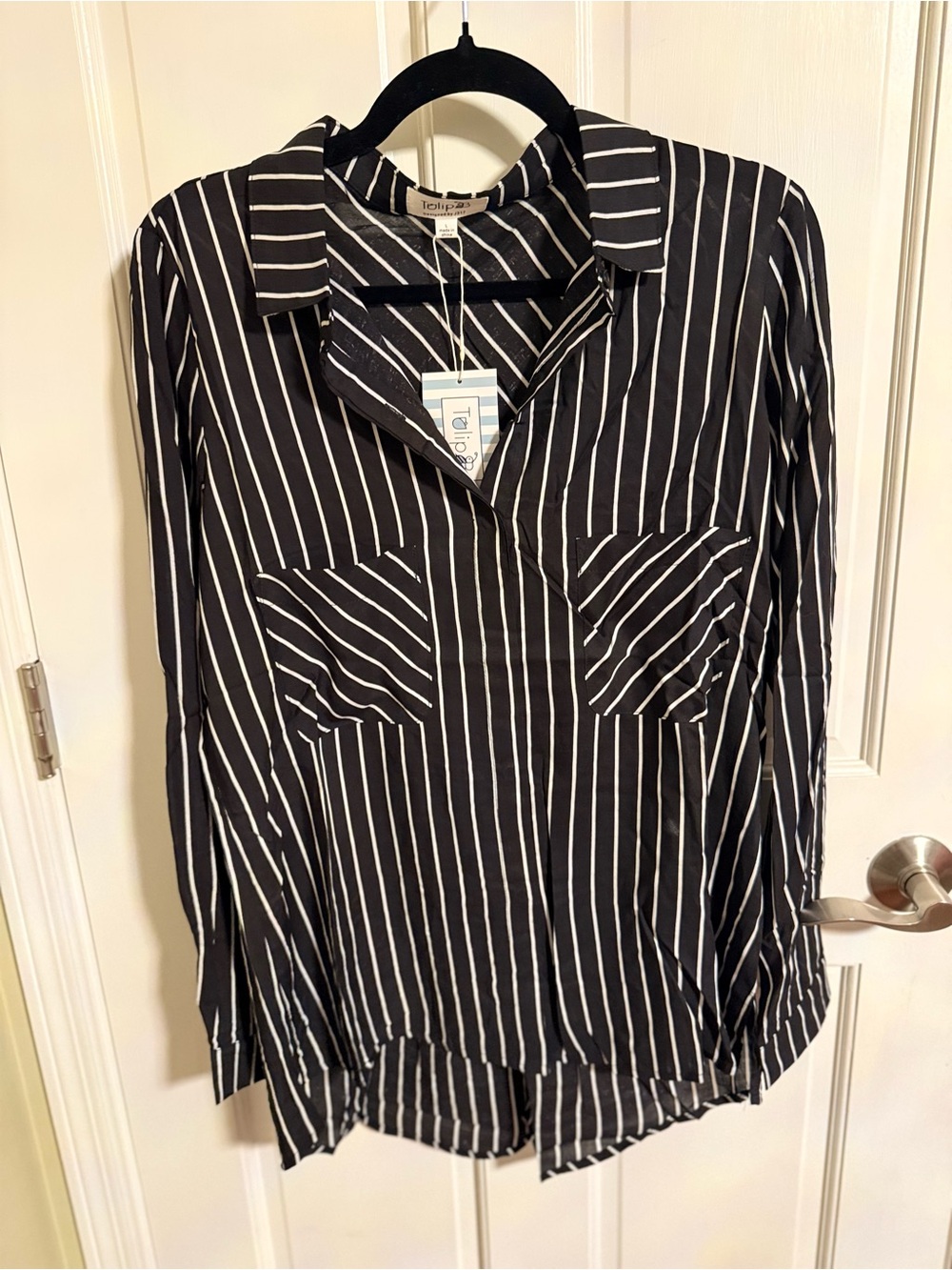 Tulip B Black & White Striped Button-Down Shirt